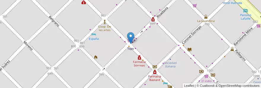 Mapa de ubicacion de Tops en الأرجنتين, بوينس آيرس, Partido De Coronel Pringles, Coronel Pringles.