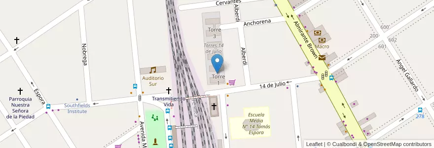 Mapa de ubicacion de Torre 1 en Argentina, Buenos Aires, Partido De Lomas De Zamora, Temperley.