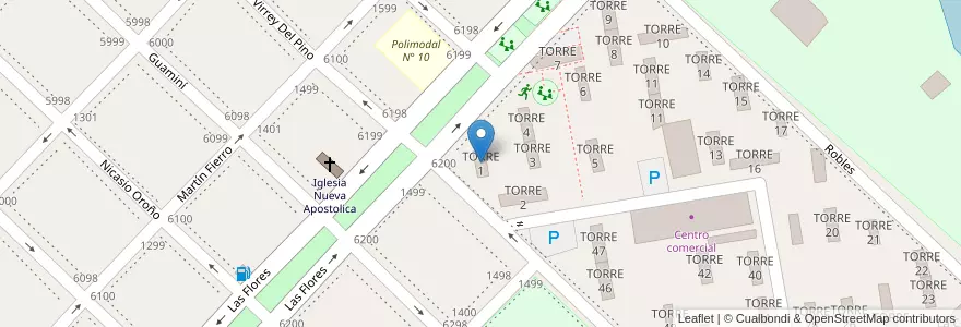 Mapa de ubicacion de TORRE 1 en アルゼンチン, ブエノスアイレス州, Partido De Avellaneda, Wilde.