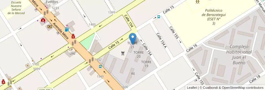 Mapa de ubicacion de TORRE 21 en Arjantin, Buenos Aires, Partido De Berazategui, Berazategui.