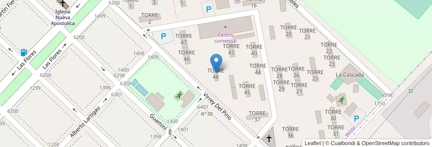 Mapa de ubicacion de TORRE 48 en 아르헨티나, 부에노스아이레스주, Partido De Avellaneda, Wilde.