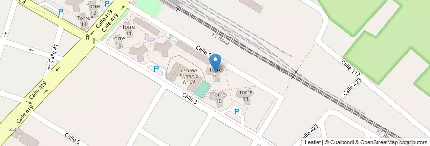 Mapa de ubicacion de Torre 7, Villa Elisa en Argentina, Buenos Aires, Partido De La Plata, Villa Elisa.