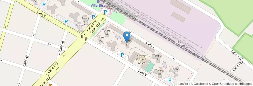 Mapa de ubicacion de Torre 8, Villa Elisa en Arjantin, Buenos Aires, Partido De La Plata, Villa Elisa.