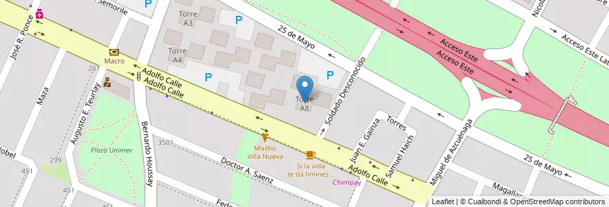 Mapa de ubicacion de Torre A8 en آرژانتین, شیلی, Mendoza, Departamento Guaymallén, Distrito Villa Nueva.