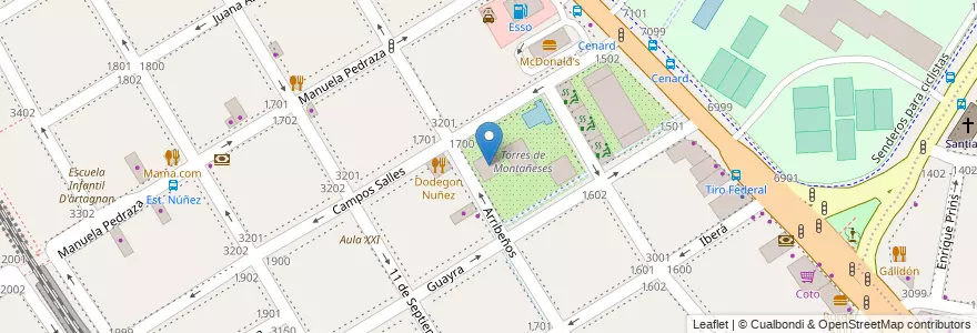 Mapa de ubicacion de Torre Arribeños, Nuñez en Arjantin, Ciudad Autónoma De Buenos Aires, Buenos Aires, Comuna 13.