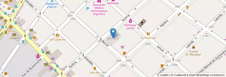 Mapa de ubicacion de Torre Decó, Recoleta en アルゼンチン, Ciudad Autónoma De Buenos Aires, Comuna 2, ブエノスアイレス.