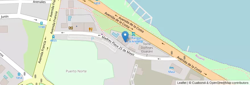 Mapa de ubicacion de Torre Dolfines Guaraní 1 en Arjantin, Santa Fe, Departamento Rosario, Municipio De Rosario, Rosario.
