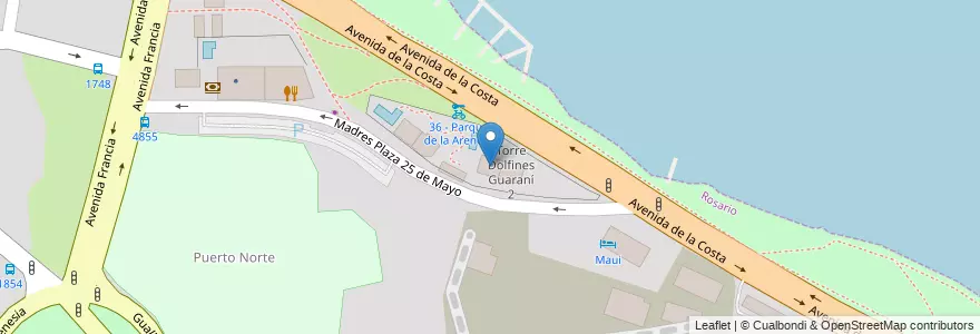 Mapa de ubicacion de Torre Dolfines Guaraní 2 en Arjantin, Santa Fe, Departamento Rosario, Municipio De Rosario, Rosario.