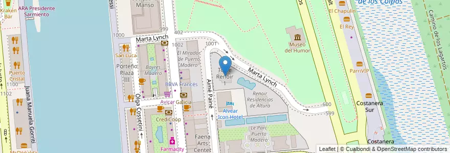 Mapa de ubicacion de Torre Renoir 1, Puerto Madero en Argentine, Ciudad Autónoma De Buenos Aires, Comuna 1, Buenos Aires.