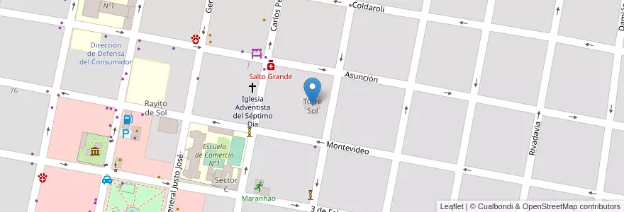 Mapa de ubicacion de Torre Sol en 아르헨티나, 엔트레리오스주, Departamento Concordia, Distrito Suburbios, Concordia, Concordia.