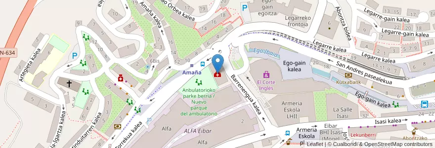 Mapa de ubicacion de Torrekuako anbulatorioa / Ambulatorio de Torrekua en إسبانيا, إقليم الباسك, غيبوثكوا, Debabarrena, Eibar.