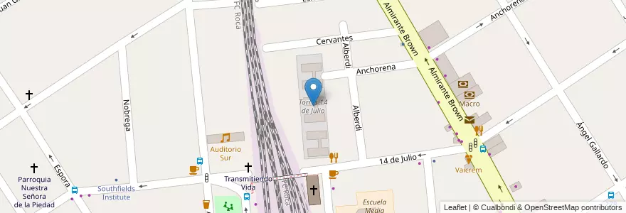 Mapa de ubicacion de Torres 14 de Julio en アルゼンチン, ブエノスアイレス州, Partido De Lomas De Zamora, Temperley.
