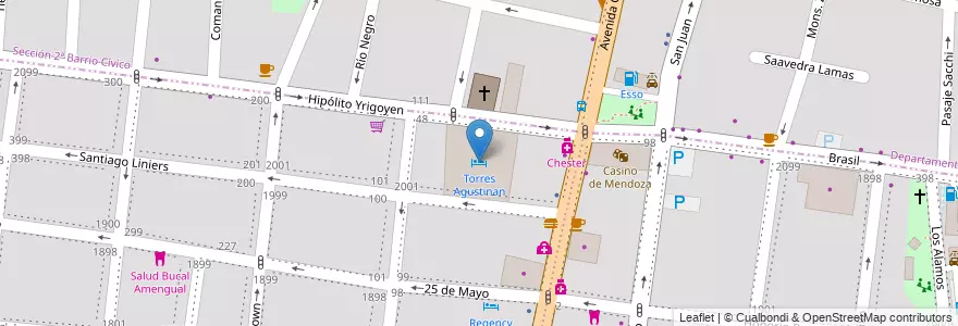 Mapa de ubicacion de Torres Agustinan en Argentinië, Mendoza, Chili, Godoy Cruz, Departamento Capital, Distrito Ciudad De Godoy Cruz, Ciudad De Mendoza.