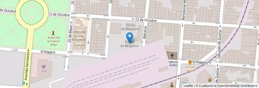 Mapa de ubicacion de Torres de Belgrano en アルゼンチン, サルタ州, Capital, Municipio De Salta, Salta.