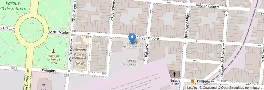 Mapa de ubicacion de Torres de Belgrano en Arjantin, Salta, Capital, Municipio De Salta, Salta.