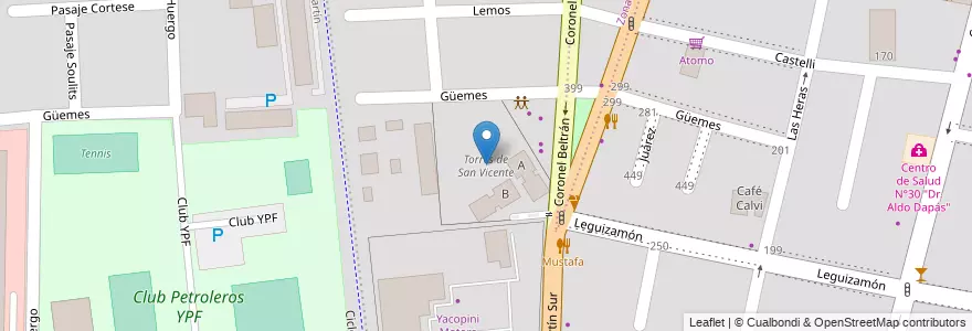 Mapa de ubicacion de Torres de San Vicente en アルゼンチン, チリ, メンドーサ州, Godoy Cruz, Departamento Godoy Cruz, Distrito Ciudad De Godoy Cruz.