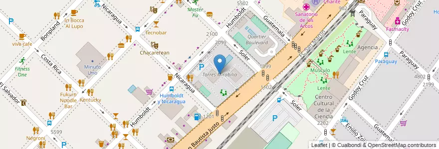 Mapa de ubicacion de Torres Mirabilia, Palermo en Argentinien, Ciudad Autónoma De Buenos Aires, Buenos Aires, Comuna 14.