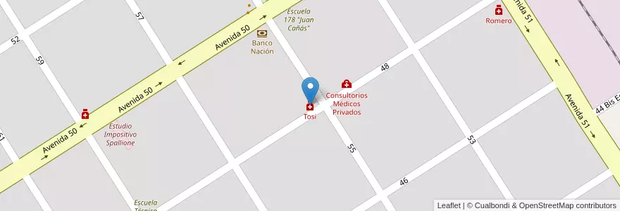 Mapa de ubicacion de Tosi en 아르헨티나, Santa Fe, Departamento General López, Municipio De Villa Cañás, Villa Cañás.