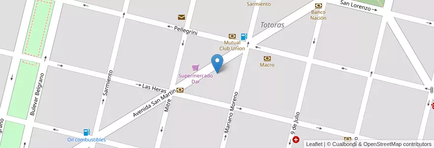 Mapa de ubicacion de Totoras en Arjantin, Santa Fe, Departamento Iriondo, Municipio De Totoras.