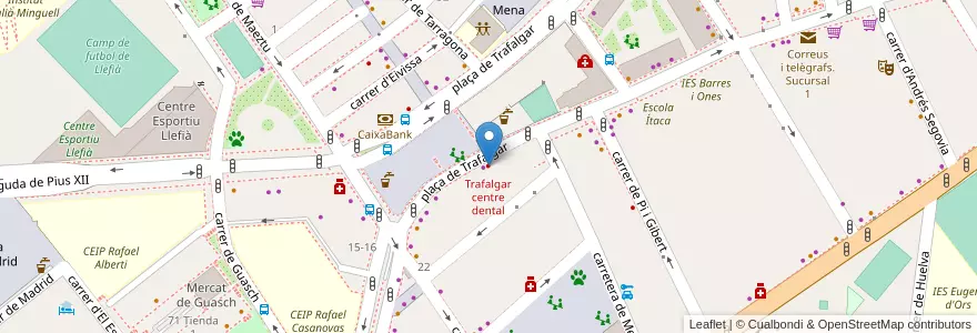 Mapa de ubicacion de Trafalgar centre dental en Espanha, Catalunha, Barcelona, Barcelonès, Badalona.