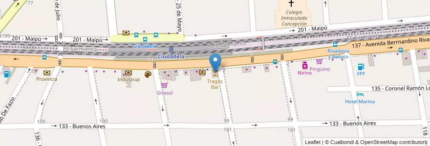 Mapa de ubicacion de Tragos Bar en الأرجنتين, بوينس آيرس, Partido De Tres De Febrero, Ciudadela.