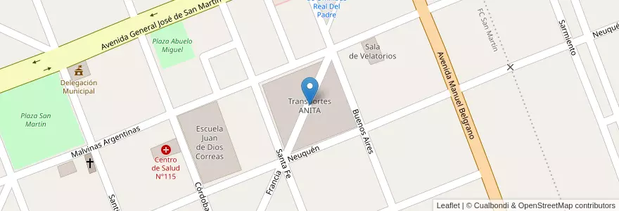 Mapa de ubicacion de Transportes ANITA en Arjantin, Şili, Mendoza, Departamento San Rafael, Distrito Real Del Padre.