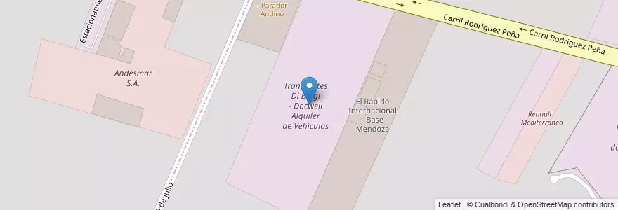 Mapa de ubicacion de Transportes Di Biagi - Docwell Alquiler de Vehículos en Arjantin, Şili, Mendoza, Departamento Maipú, Distrito Luzuriaga, Maipú.