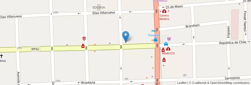 Mapa de ubicacion de Tranvía en 阿根廷, 智利, Mendoza, Departamento Tunuyán, Distrito Ciudad De Tunuyán.
