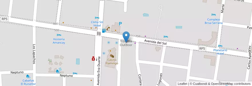 Mapa de ubicacion de Travesia Outdoor en Arjantin, San Luis, Junín, Municipio De Merlo, Villa De Merlo.