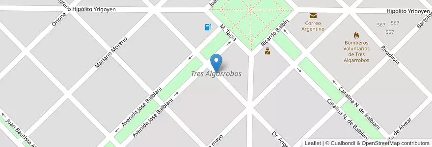 Mapa de ubicacion de Tres Algarrobos en Argentina, Buenos Aires, Partido De Carlos Tejedor, Tres Algarrobos.