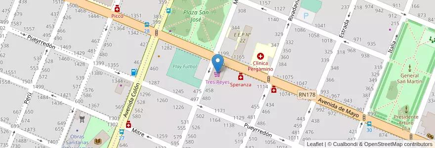 Mapa de ubicacion de Tres Reyes en Arjantin, Buenos Aires, Partido De Pergamino.