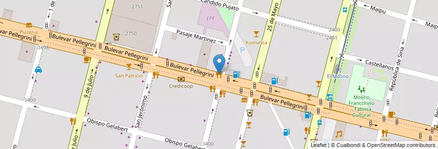 Mapa de ubicacion de Trevi helados en Argentina, Santa Fe, Departamento La Capital, Santa Fe Capital, Santa Fe.