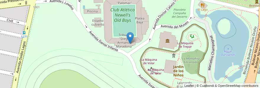 Mapa de ubicacion de Tribuna "Diego Armando Maradona" en 아르헨티나, Santa Fe, Departamento Rosario, Municipio De Rosario, 로사리오.