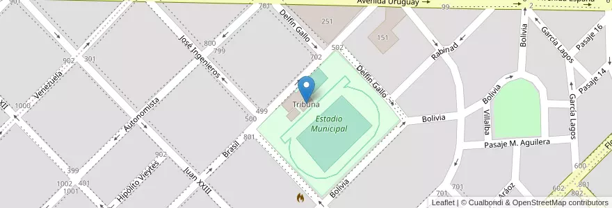 Mapa de ubicacion de Tribuna en Argentinië, La Pampa, Municipio De Santa Rosa, Departamento Capital, Santa Rosa.