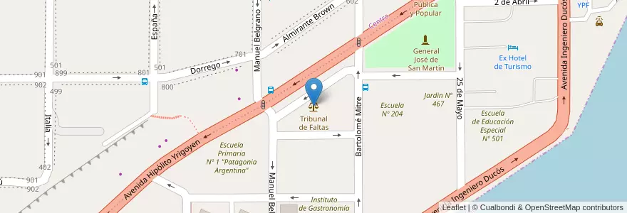 Mapa de ubicacion de Tribunal de Faltas en アルゼンチン, チュブ州, Departamento Escalante, Comodoro Rivadavia.