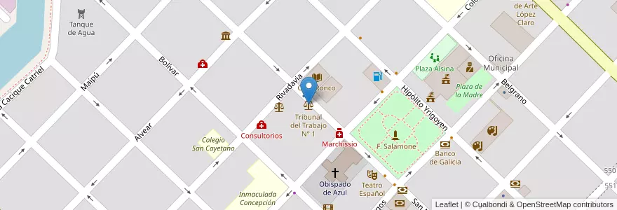 Mapa de ubicacion de Tribunal del Trabajo N° 1 en Argentinië, Buenos Aires, Partido De Azul.