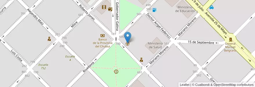 Mapa de ubicacion de Tribunal Superior de Justicia en الأرجنتين, شوبوت, Departamento Rawson, روسون.
