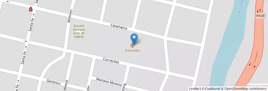 Mapa de ubicacion de Tribunales en Arjantin, Córdoba, Departamento Punilla, Pedanía Rosario, Municipio De Cosquín, Cosquín.