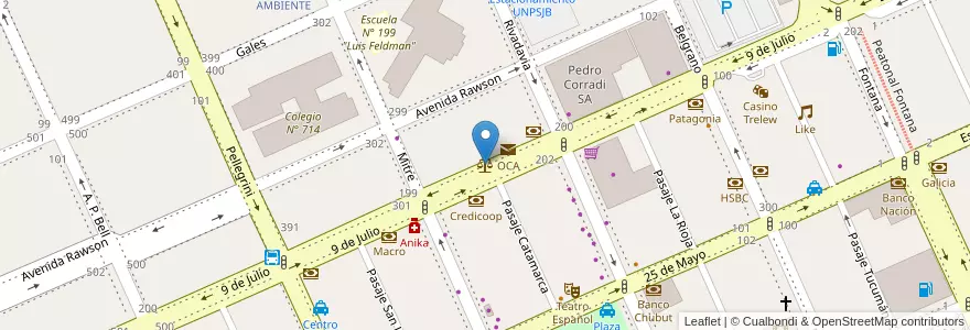 Mapa de ubicacion de Tribunales en Arjantin, Chubut, Trelew, Departamento Rawson.