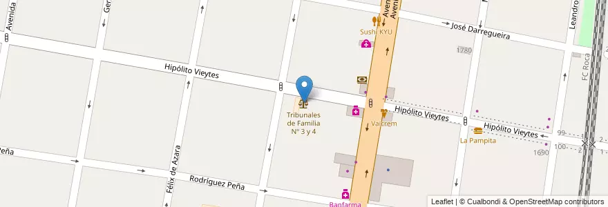 Mapa de ubicacion de Tribunales de Familia Nº 3 y 4 en Arjantin, Buenos Aires, Partido De Lomas De Zamora, Banfield.