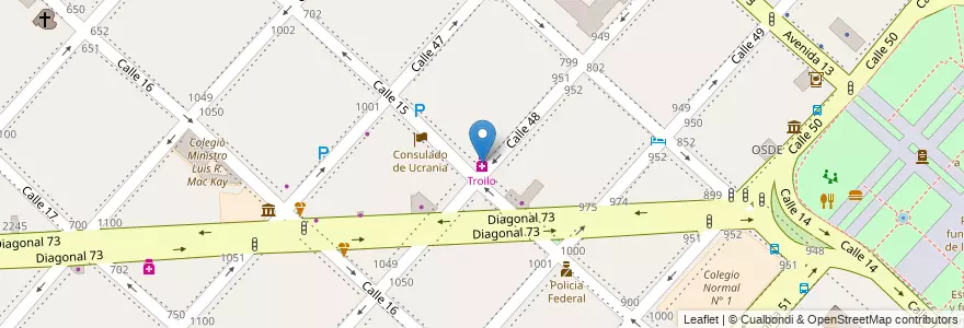 Mapa de ubicacion de Troilo, Casco Urbano en Argentina, Provincia Di Buenos Aires, Partido De La Plata, La Plata.