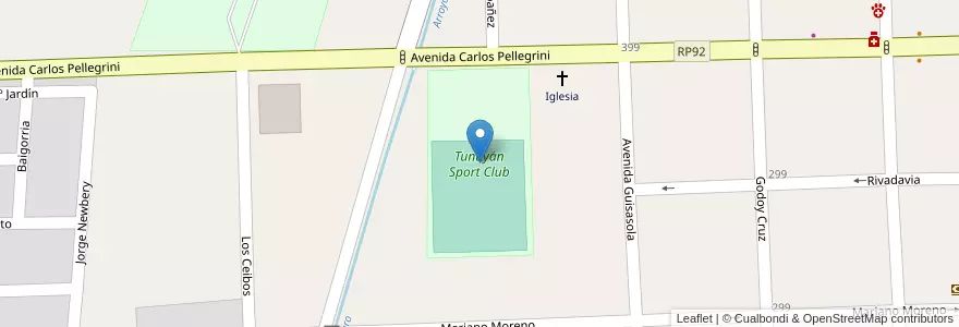Mapa de ubicacion de Tunuyán Sport Club en Argentine, Chili, Mendoza, Departamento Tunuyán, Distrito Ciudad De Tunuyán.