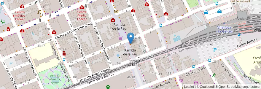 Mapa de ubicacion de Tutti-Frutti en スペイン, カタルーニャ州, Barcelona, Garraf, Vilanova I La Geltrú.