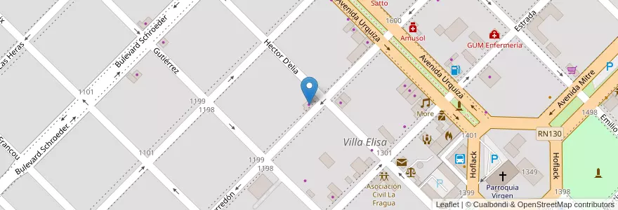 Mapa de ubicacion de Tutto Confore Art en アルゼンチン, エントレ・リオス州, Departamento Colón, Distrito Segundo, Villa Elisa, Villa Elisa.