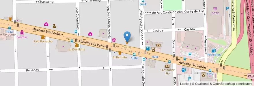 Mapa de ubicacion de Twinky en アルゼンチン, サンタフェ州, Departamento Rosario, Municipio De Rosario, ロサリオ.