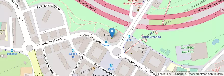Mapa de ubicacion de Txara 1 en スペイン, バスク州, Gipuzkoa, Donostialdea, Donostia/San Sebastián.