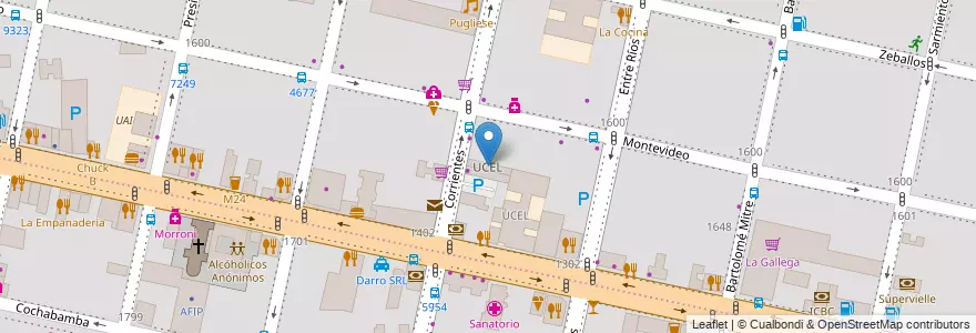 Mapa de ubicacion de UCEL en الأرجنتين, سانتا في, Departamento Rosario, Municipio De Rosario, روساريو.