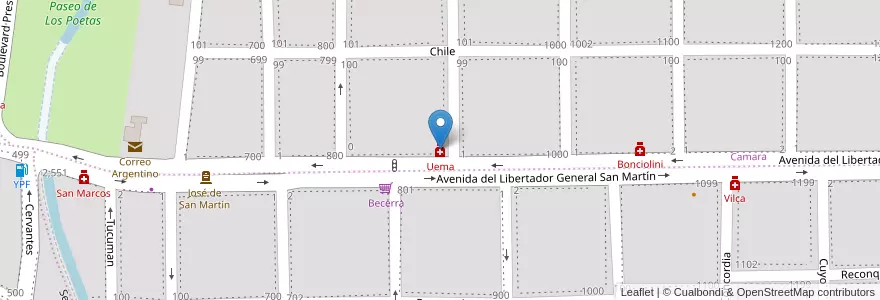 Mapa de ubicacion de Uema en アルゼンチン, コルドバ州, Departamento Santa María, Pedanía Alta Gracia, Municipio De Alta Gracia, Alta Gracia.