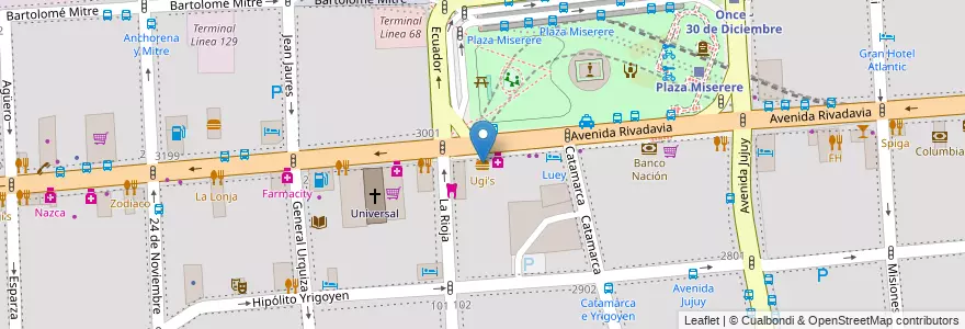 Mapa de ubicacion de Ugi's, Balvanera en Аргентина, Буэнос-Айрес, Comuna 3, Буэнос-Айрес.