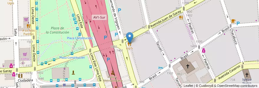 Mapa de ubicacion de Ugi's, Constitucion en الأرجنتين, Ciudad Autónoma De Buenos Aires, Comuna 4, Comuna 1, Buenos Aires.